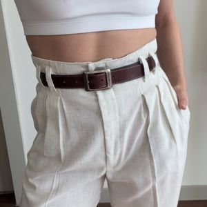 Genuine Leather Silver Solid Brass Buckle Belt size 30